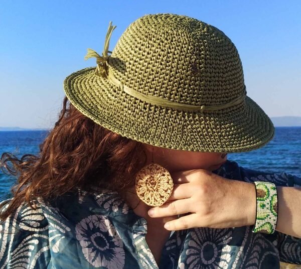 Χειροποίητο καπέλο από ραφία πράσινο