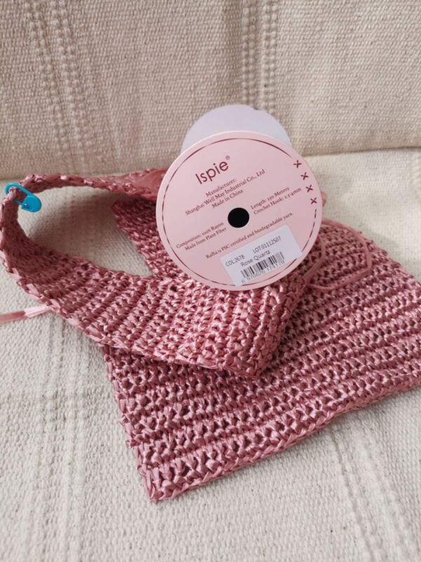 Χειροποίητη τσάντα crossbody από ραφία σε ροζ χρώμα με λάμψη