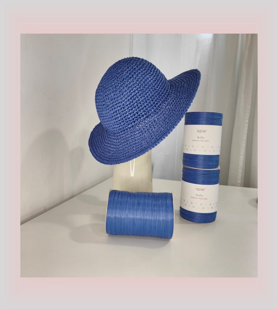 Hat rafia blue summer handmade